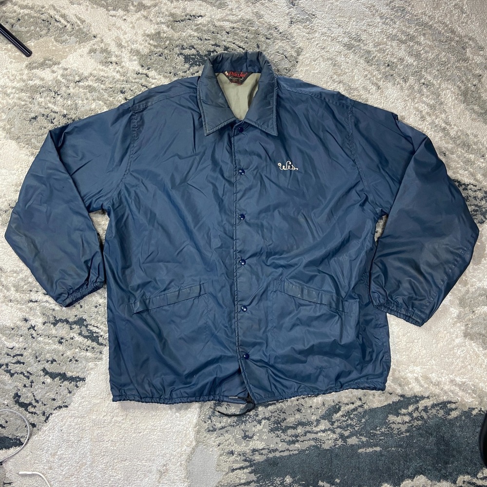 VTG 80s Pla Jac Dunbrooke Windbreaker Jacket Mens XL Blue Snap Front Drawstring
